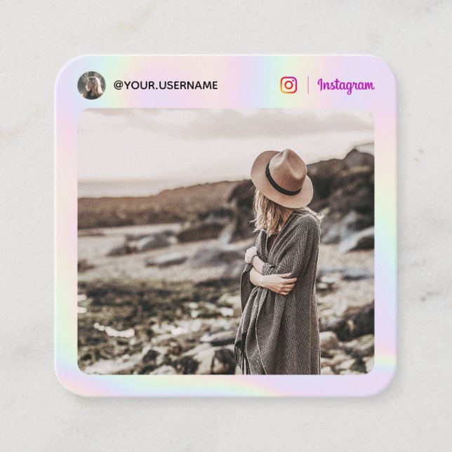 Instagram photo modern holographic pastel rainbow calling card (Front)
