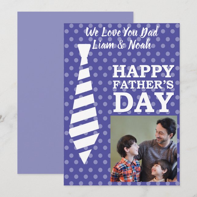 Instagram Photo Tie Dots Blue Fathers Day Card (Front/Back)