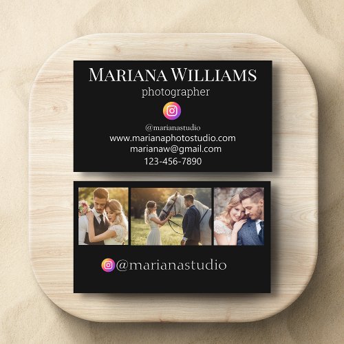 instagram photographer 3 photos collage black  business card
