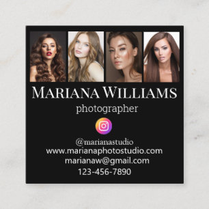 instagram photographer 4 photos collage black chic square business card