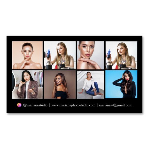 instagram photographer 8 photos collage black chic business card magnet