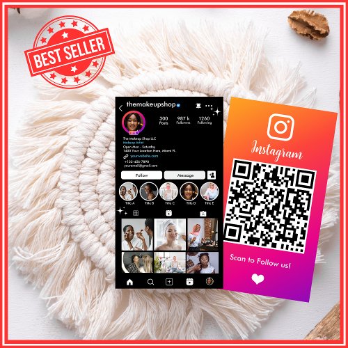 Instagram Pink  Black Orange Theme Color Business Card