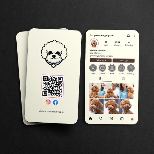 Instagram Profile Dog Influencer Biege QR Code Business Card