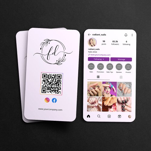 Instagram Profile Nail Artist Photo Grid QR Code Business Card