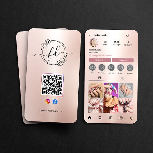 Instagram Profile Nail Artist Rose Gold QR Code Business Card