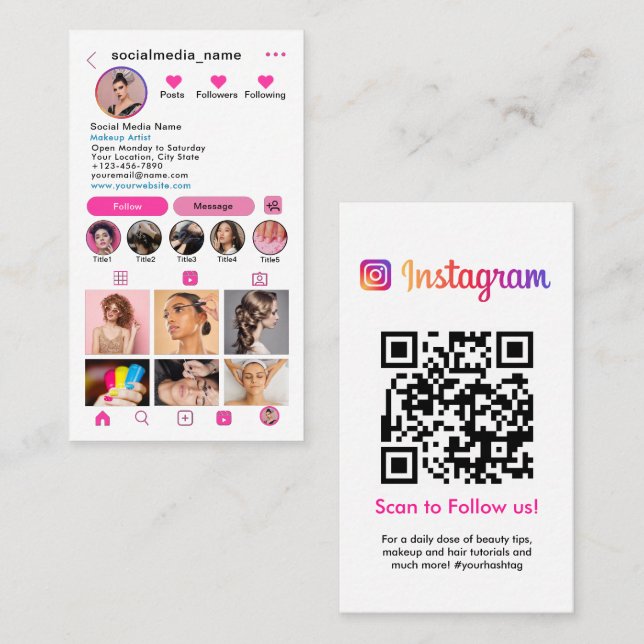 Instagram Profile Photo Grid Follow Me QR code Business Card (Front/Back)
