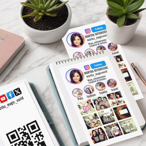 Instagram profile QR code and social media icons  Business Card