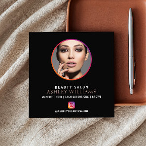 Instagram Profile Simple Black & White QR Code  Square Business Card