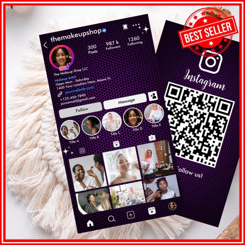 Instagram Purple Honeycomb QR Code Social Media Business Card