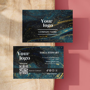 Instagram Qr Code Bold Marble Agate Gold Glitter Business Card