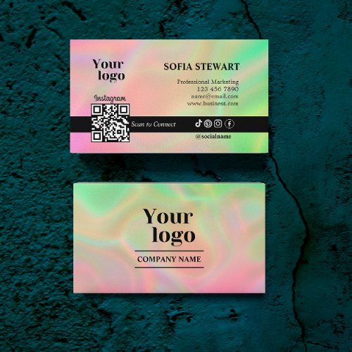 Instagram Qr Code Holographic Aesthetician Social Business Card