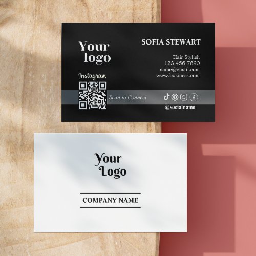 Instagram Qr Code Modern Bold Black And White Business Card