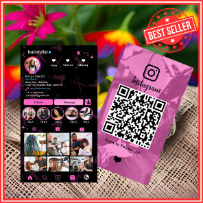 Instagram Scan to Connect Hair Stylist Pink QR  Business Card