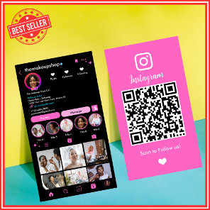 Instagram Scan to Connect Makeup Artist QR Pink Business Card