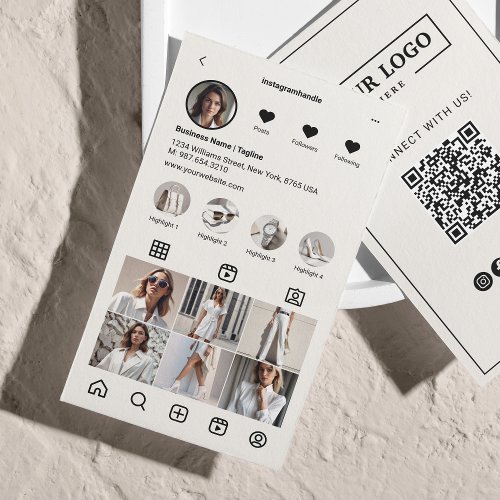 Instagram Scan To Connect QR Code Beige Business Card