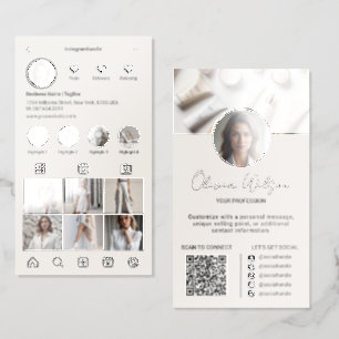 Instagram Scan To Connect QR Code Beige Raised Spot UV Business Card