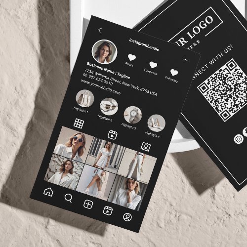 Instagram Scan To Connect QR Code Black Business Card