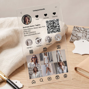 Instagram Scan To Connect QR Code Black White  Clear Business Cards