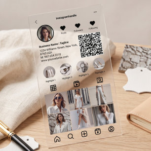 Instagram Scan To Connect QR Code Black White Clear Business Cards
