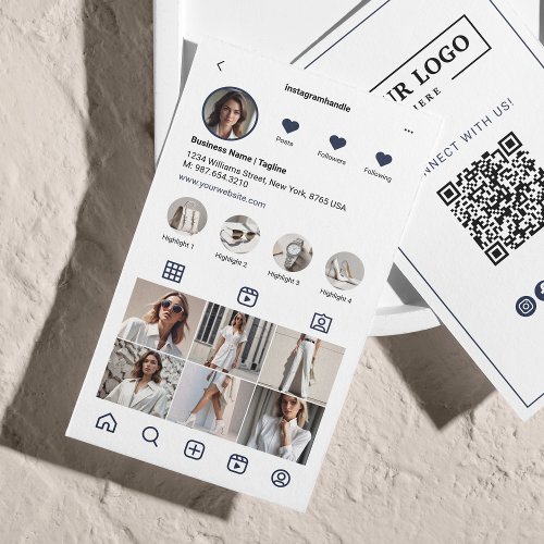 Instagram Scan To Connect QR Code Blue Business Card