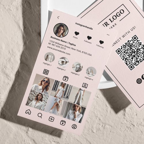 Instagram Scan To Connect QR Code Blush Pink Business Card