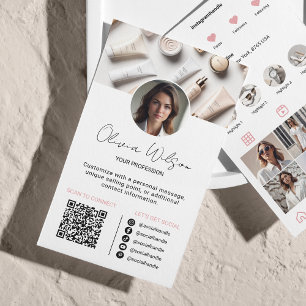 Instagram Scan To Connect QR Code Pink Business Card