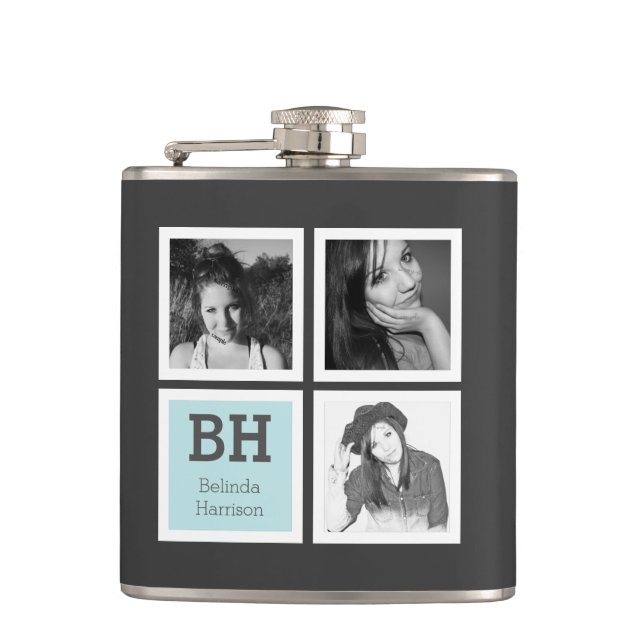 Instagram Selfies Personalized Photo with Name Flask (Front)