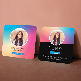 Instagram Social Follow Me Photo Colorful Gradient Square Business Card