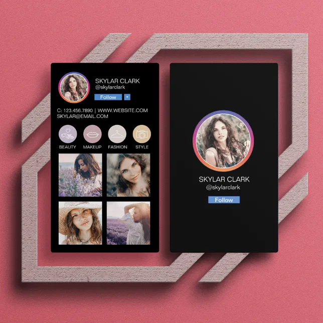 Instagram Social Media Follow Me Photo Grid Black Business Card | Zazzle