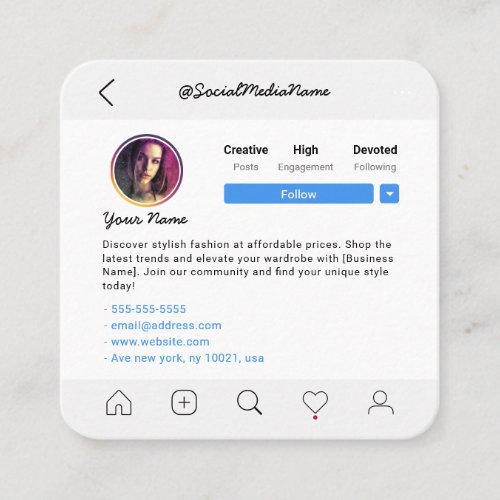 Instagram Social Media Follow Us Profile Calling Card