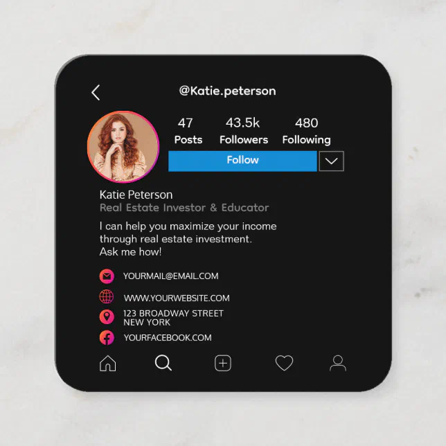Profile Photo Code Instagram Social Media Profile Photo With QR Code Square Business Card ...