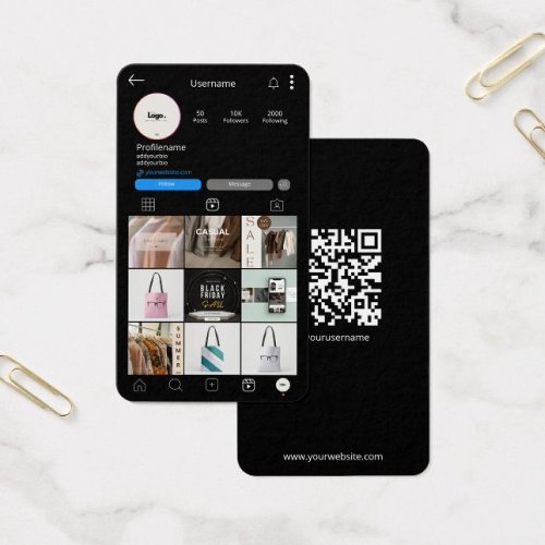 Instagram Social Media QR Code Black Business Card