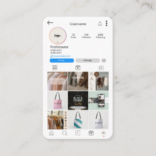 Instagram Social Media QR Code White Business Card