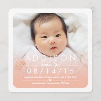 Instagram Square Baby Girl Birth Announcement by OakStreetPress at Zazzle