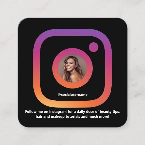Instagram Style Black Trendy Social Media QR Code Square Business Card