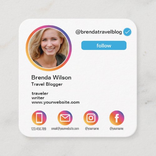 Instagram Style Blogger Travel fashion Lifestyle Square Business Card