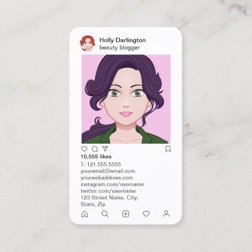 instagram style in stylish faux pink quilt business card