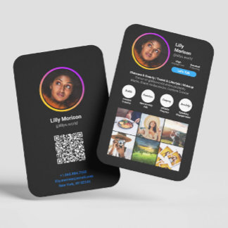 Instagram Style Trendy Photo Black Dark Theme Business Card