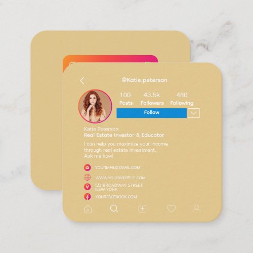 Instagram Style Trendy Social Media With QR Code Square Business Card