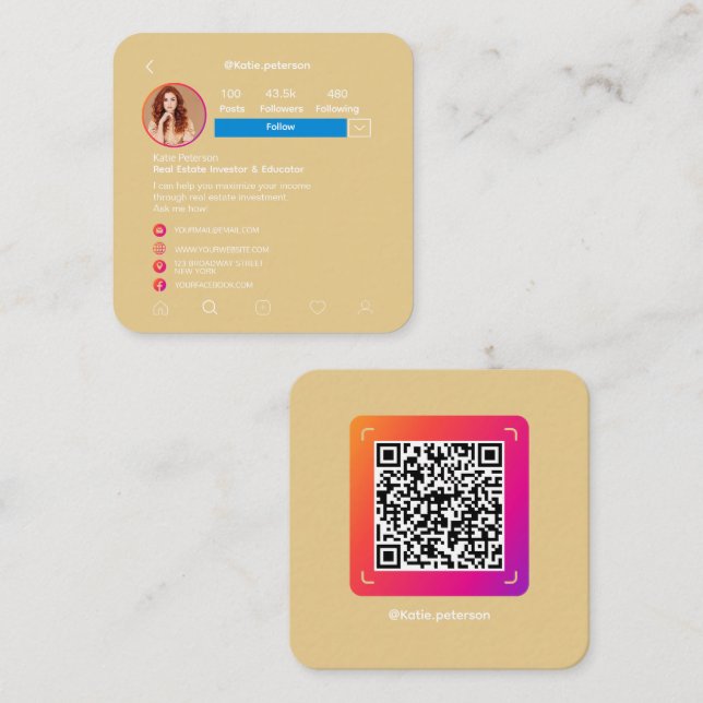 Instagram Style Trendy Social Media With QR Code Square Business Card (Front/Back)