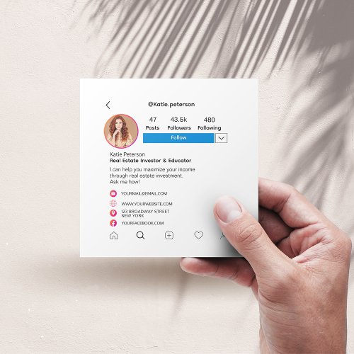 Instagram Style White Trendy Social Media QR Code Square Business Card