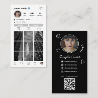 Instagram Style with Social Media Icons & QR Code Business Card