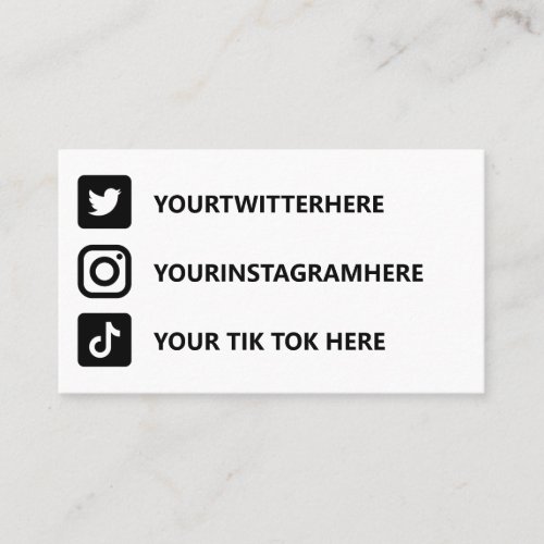 Instagram Tik Tok Twitter Business Card