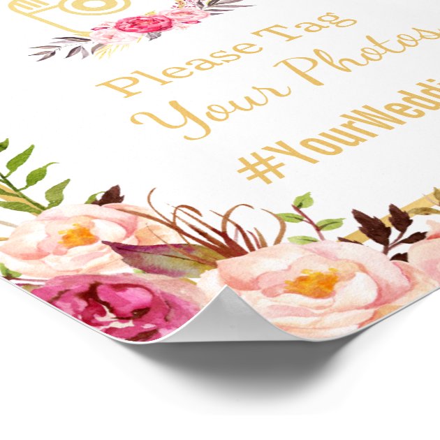 Instagram Wedding Sign | Elegant Chic Floral Gold Poster