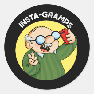 Instagramps Funny Social Media Grandpa Pun Dark BG Classic Round Sticker