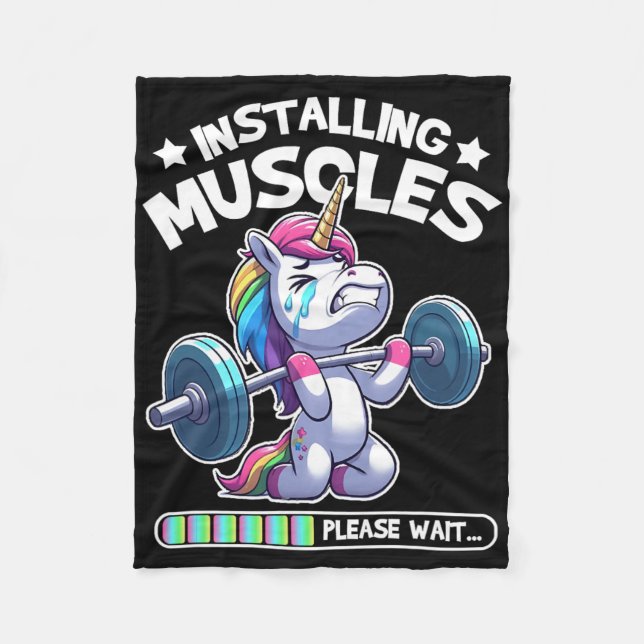 Installing Muscles Please Wait Bodybuilding Unicor Fleece Blanket (Front)