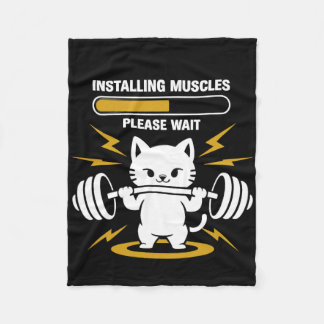 Installing Muscles Please Wait Cute Gym Cat Bodybu Fleece Blanket