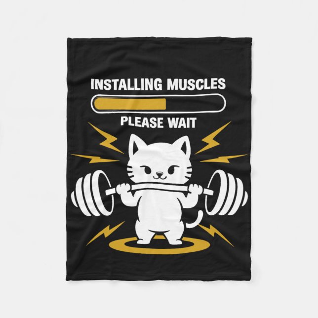 Installing Muscles Please Wait Cute Gym Cat Bodybu Fleece Blanket (Front)