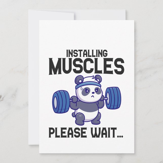 Installing Muscles Please Wait Funny Panda Lifting Invitation (Front)