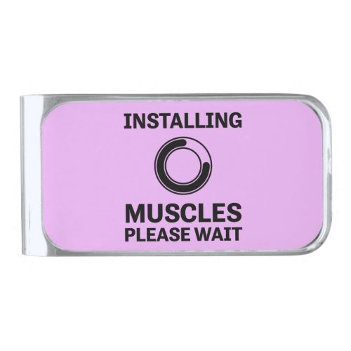 Installing Muscles Please Wait Funny Workout Silver Finish Money Clip